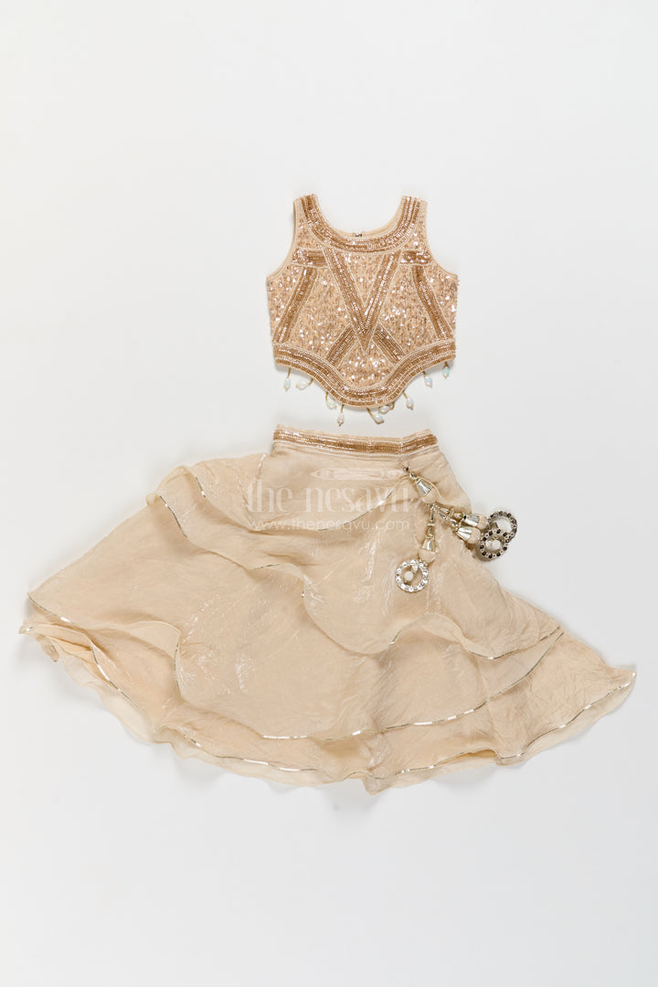 Girls Fancy Lehenga in Cream with Smart Tailoring
