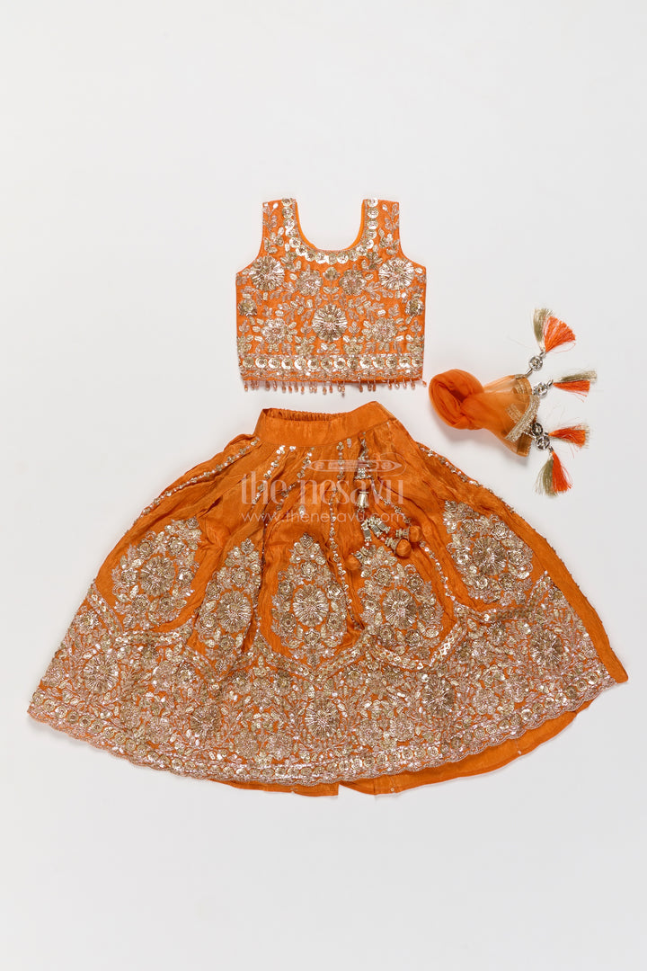 Kids Lehenga Set in Orange for Celebrations and Photos