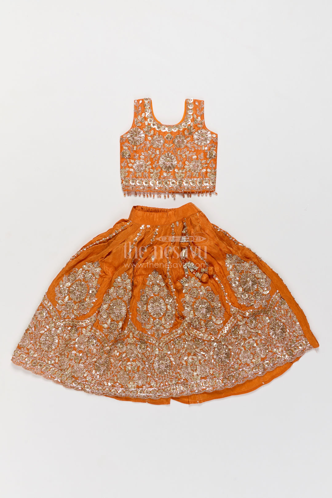 Kids Lehenga Set in Orange for Celebrations and Photos
