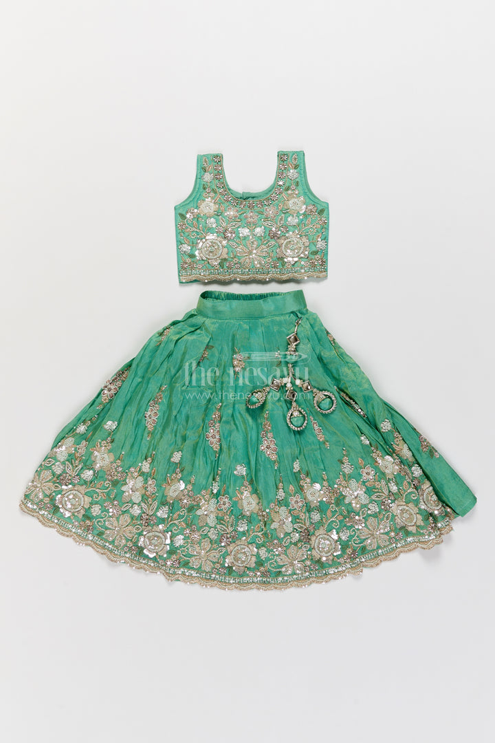 Kids Lehenga Set in Green for Celebrations and Photos
