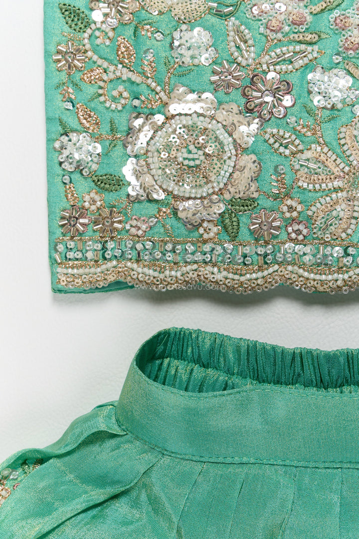 Kids Lehenga Set in Green for Celebrations and Photos