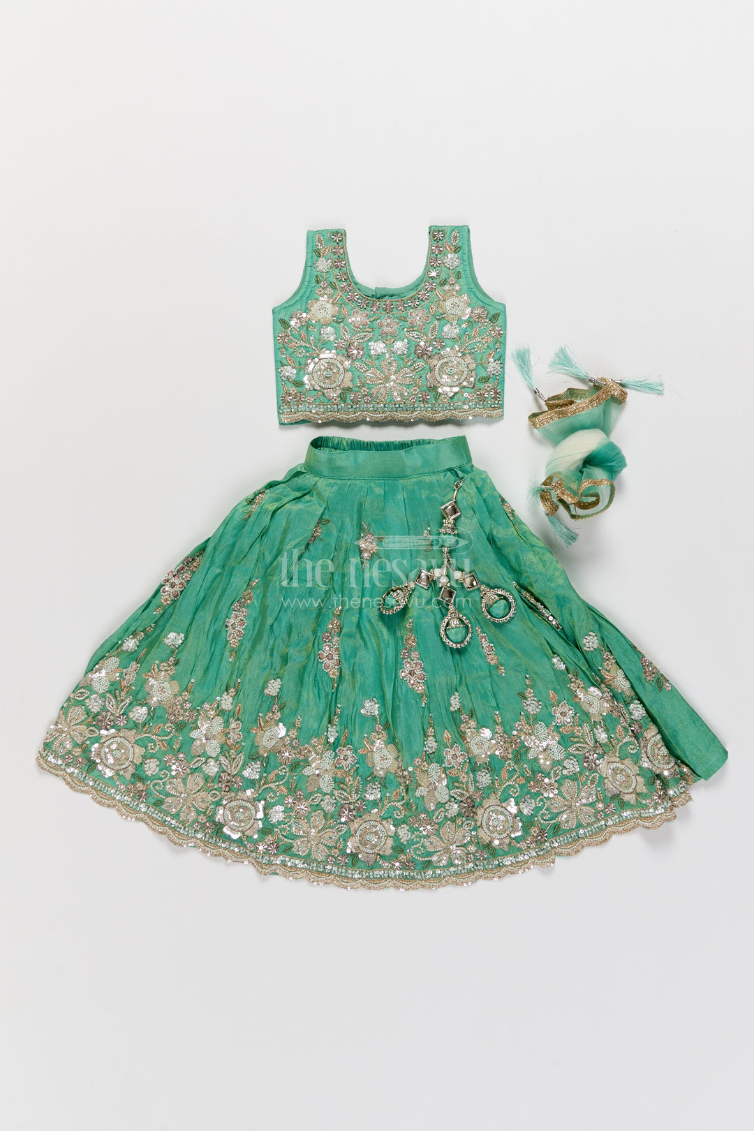 Kids Lehenga Set in Green for Celebrations and Photos