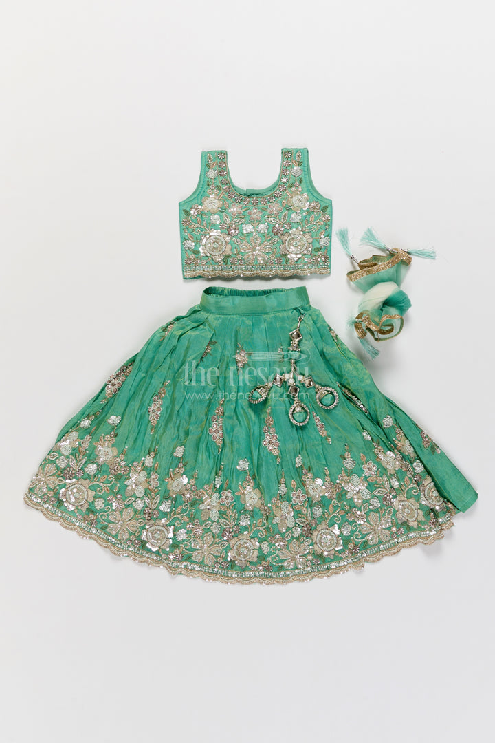 Kids Lehenga Set in Green for Celebrations and Photos
