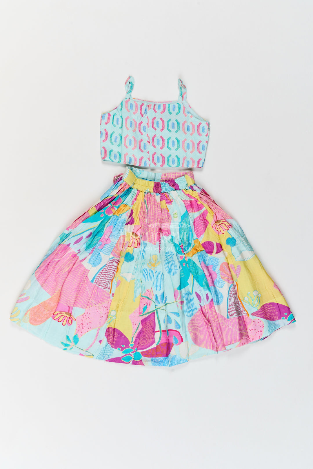 Girls Viscose Georgette Lehenga Choli in Aqua Pink with Mixed Floral Print