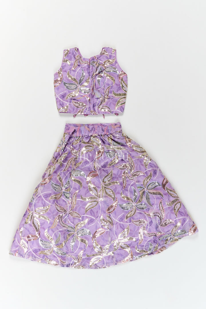 Girls Georgette Lehenga Choli in Lavender with Leafy Sequin