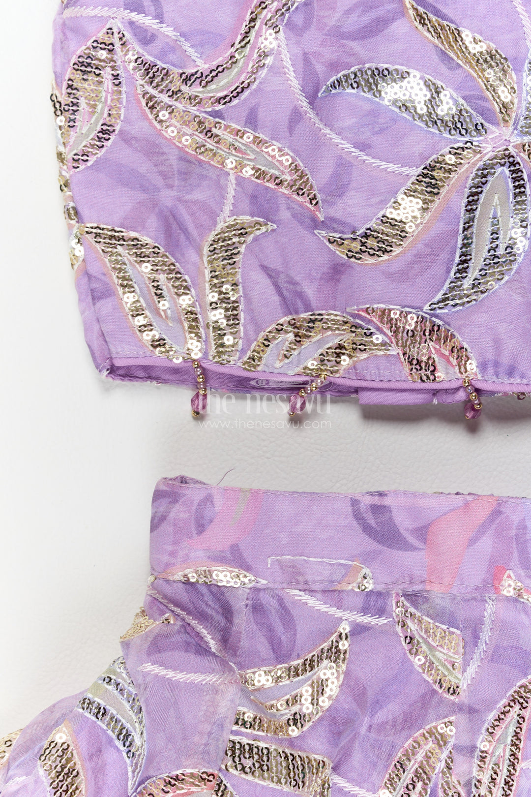 Girls Georgette Lehenga Choli in Lavender with Leafy Sequin
