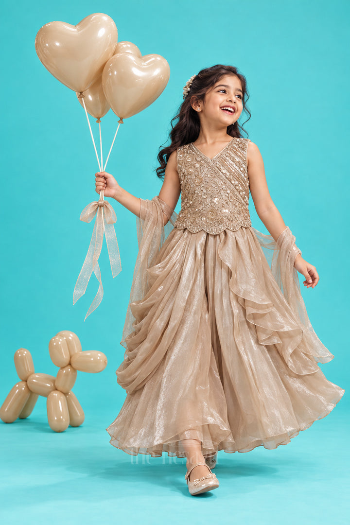 Girls Fancy Lehenga in Beige with Thread Embroidery