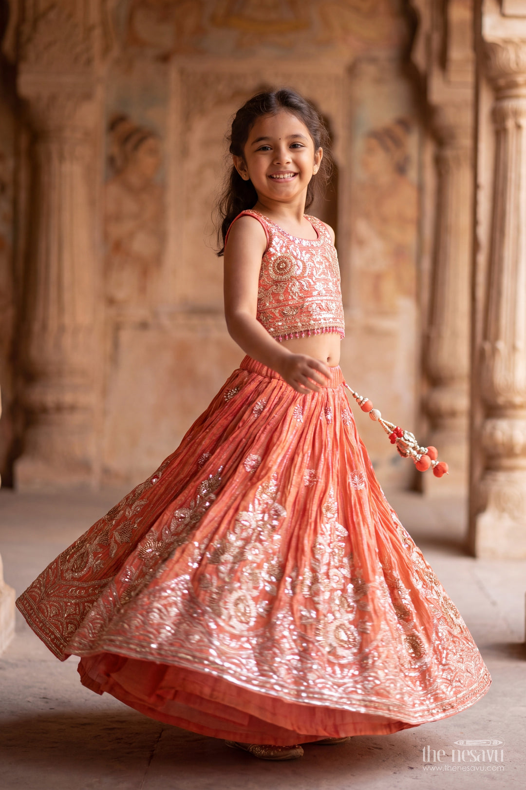 Kids Lehenga Set in Peach for Celebrations and Photos