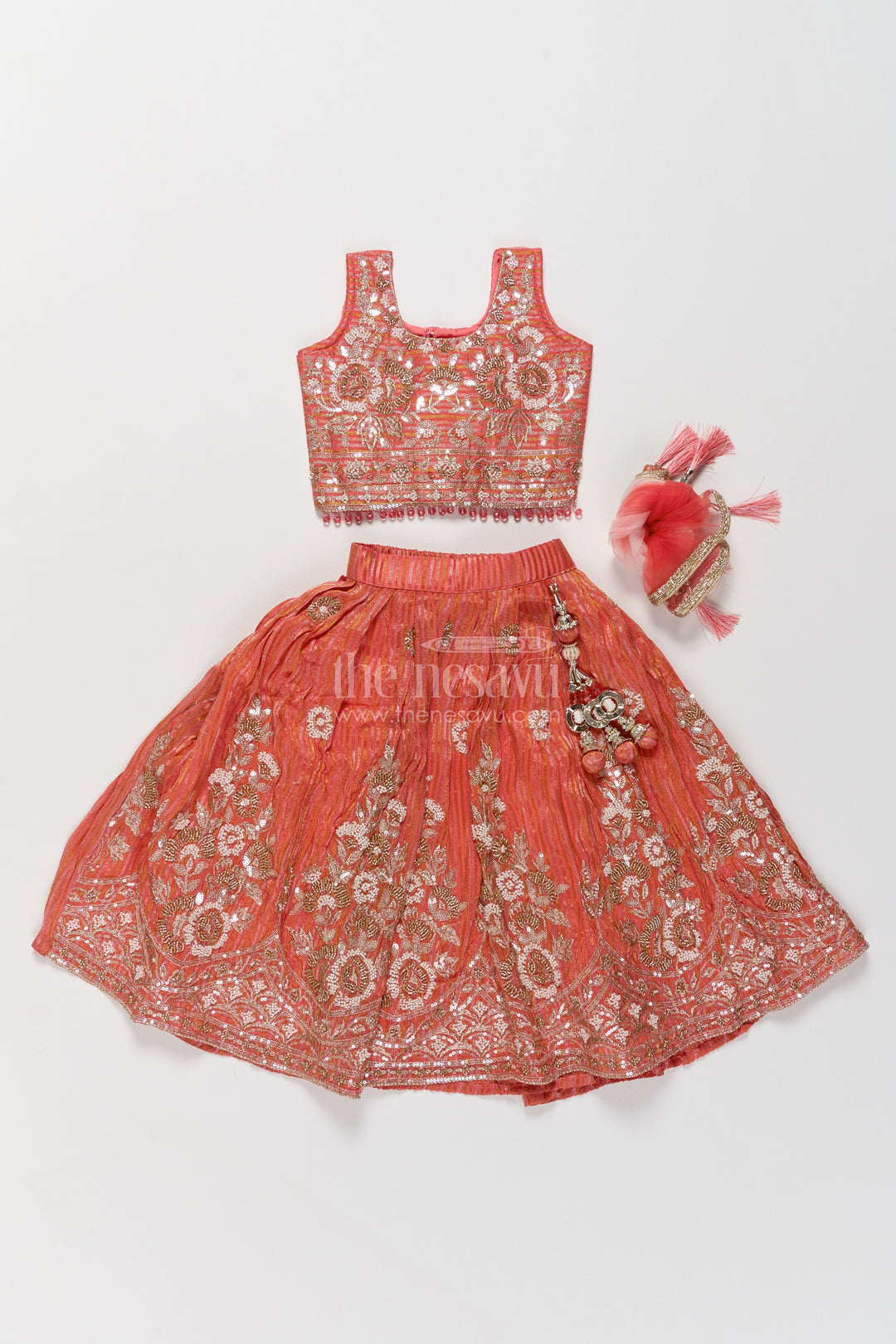 Kids Lehenga Set in Peach for Celebrations and Photos