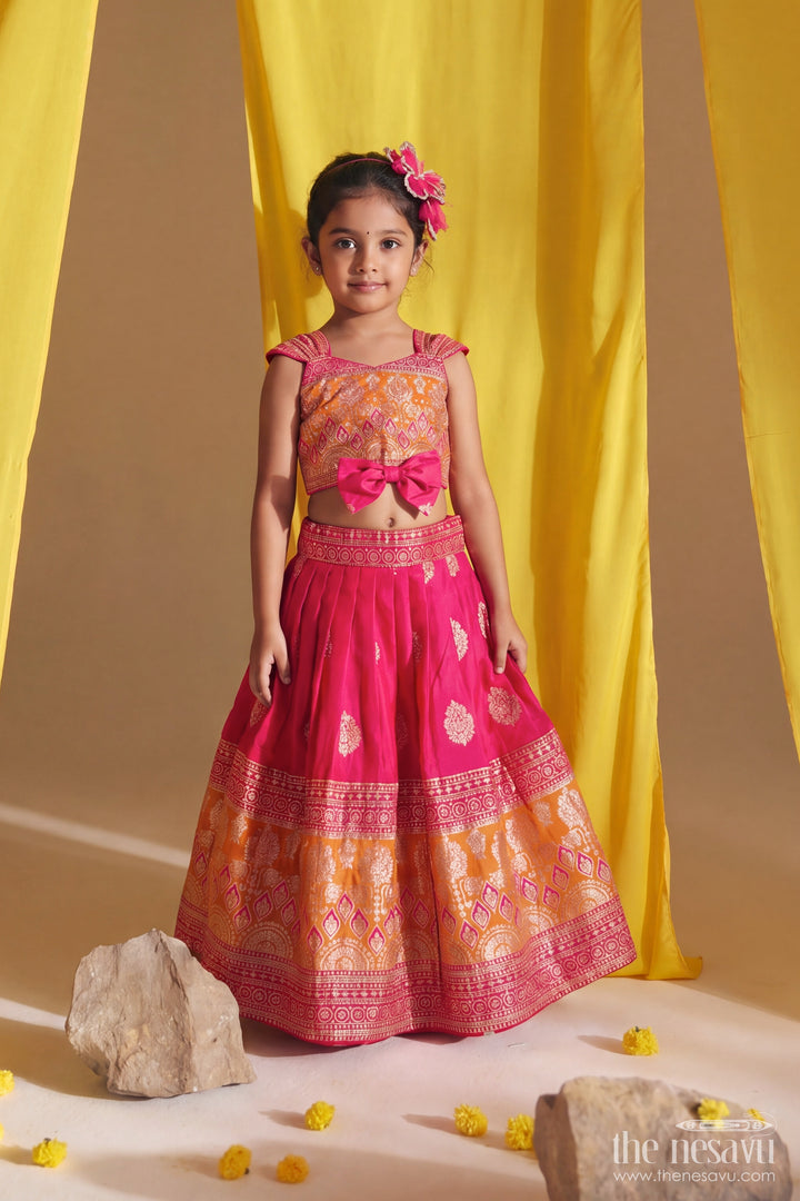 Kids Festive Lehenga with Jacquard Weave for Weddings and Parties
