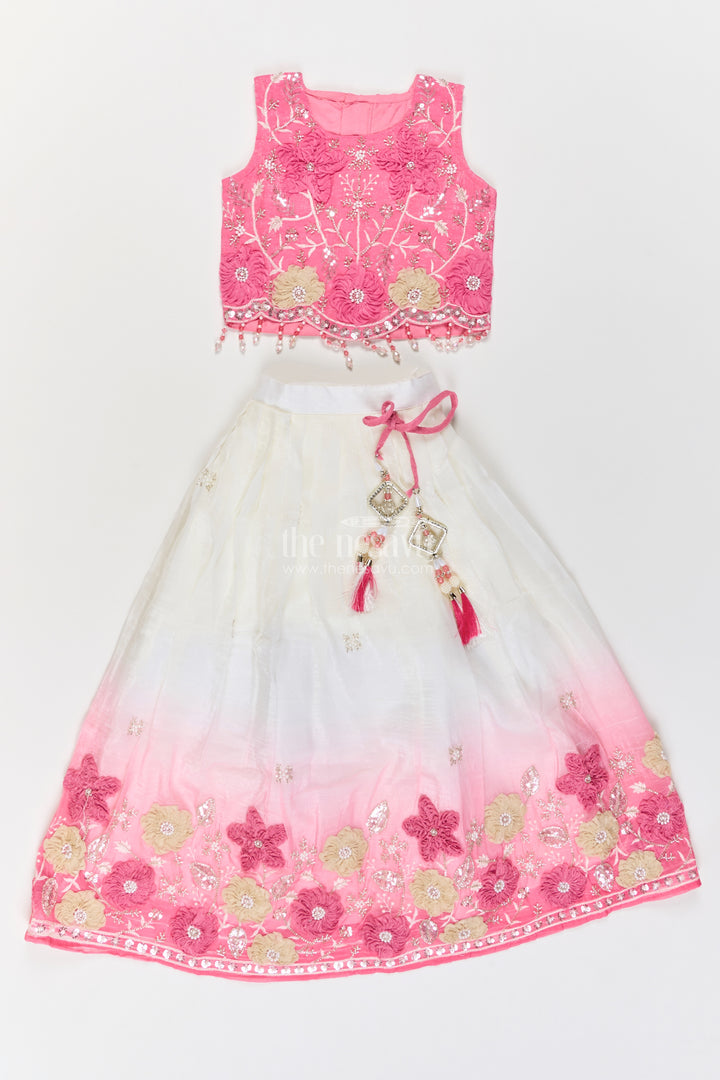 Girls Pink Georgette Ombre Floral Lehenga Choli