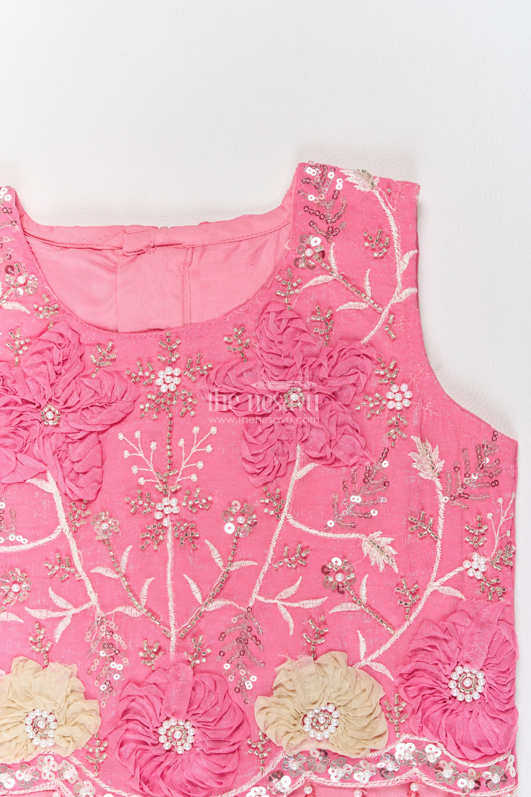 Girls Pink Georgette Ombre Floral Lehenga Choli