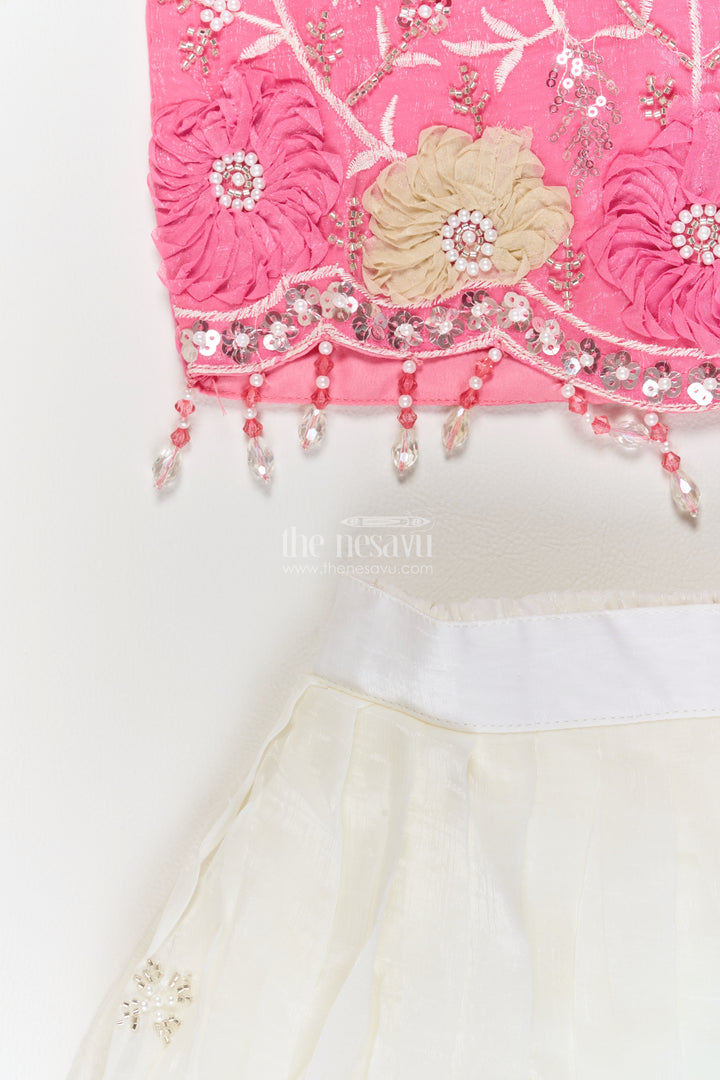 Girls Pink Georgette Ombre Floral Lehenga Choli