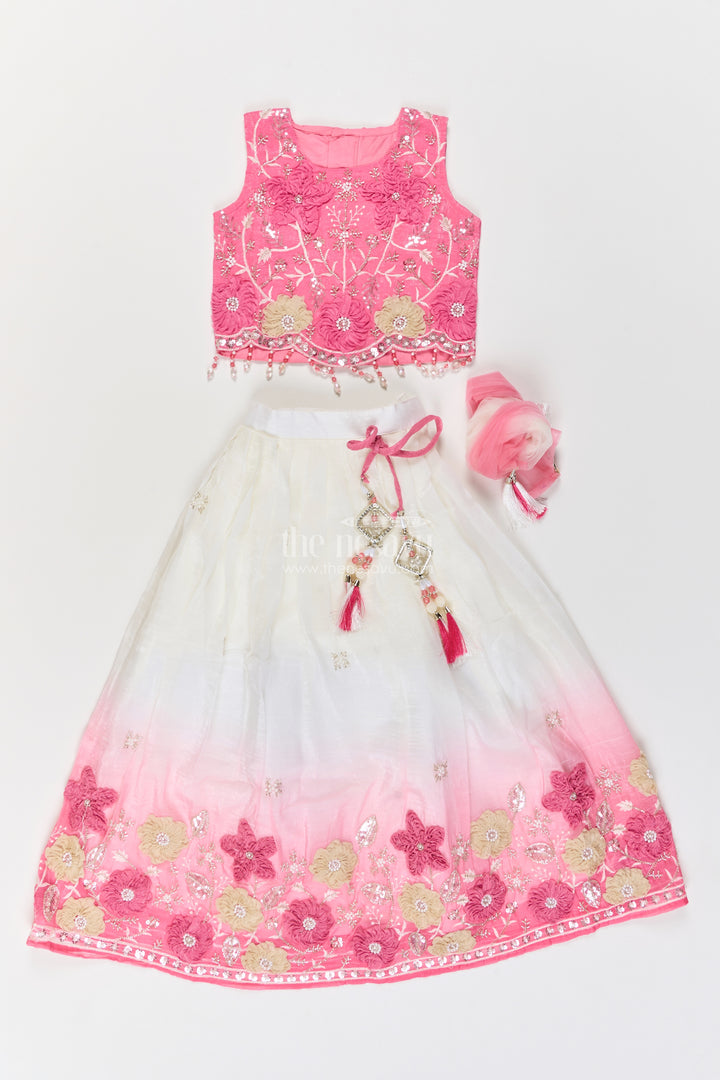 Girls Pink Georgette Ombre Floral Lehenga Choli