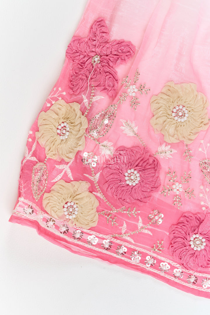 Girls Pink Georgette Ombre Floral Lehenga Choli