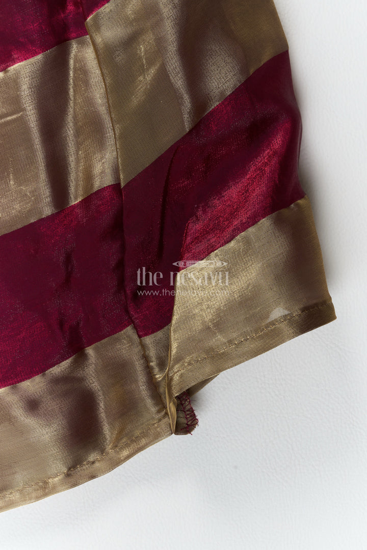 Girls Wine Georgette Leaf Embroidered Stripe Lehenga Choli
