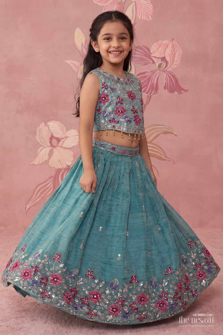 Kids Chaniya Choli in Turquoise for Festive Gatherings