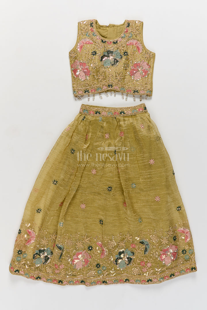 Girls Lehenga Choli in Yellow with Thread Embroidery