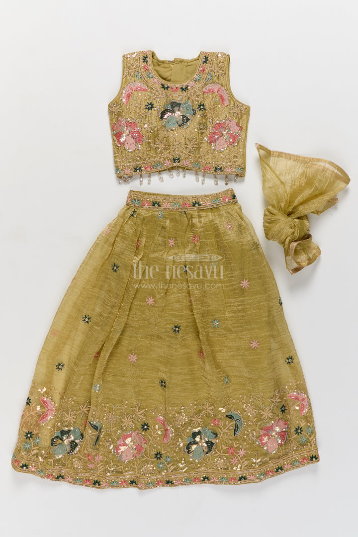 Girls Lehenga Choli in Yellow with Thread Embroidery