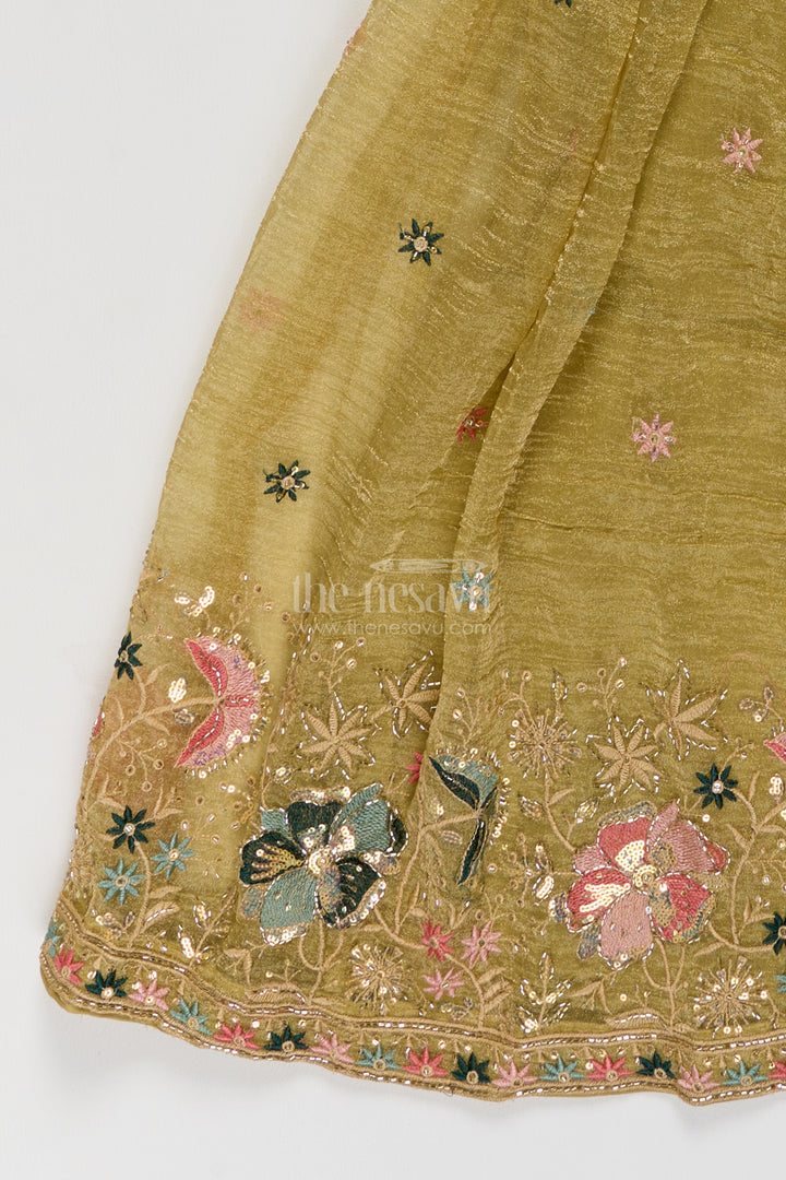 Girls Lehenga Choli in Yellow with Thread Embroidery