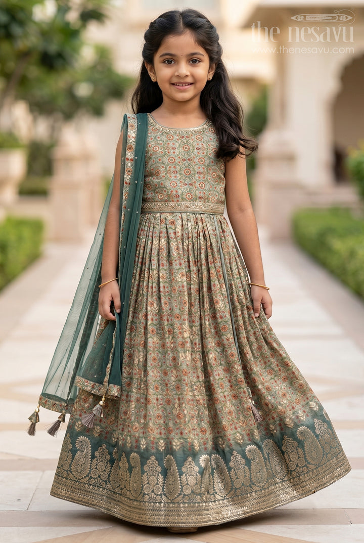 Little Green Girlshimmering Lehenga and Crop Top with Designer Dupatta for Girls