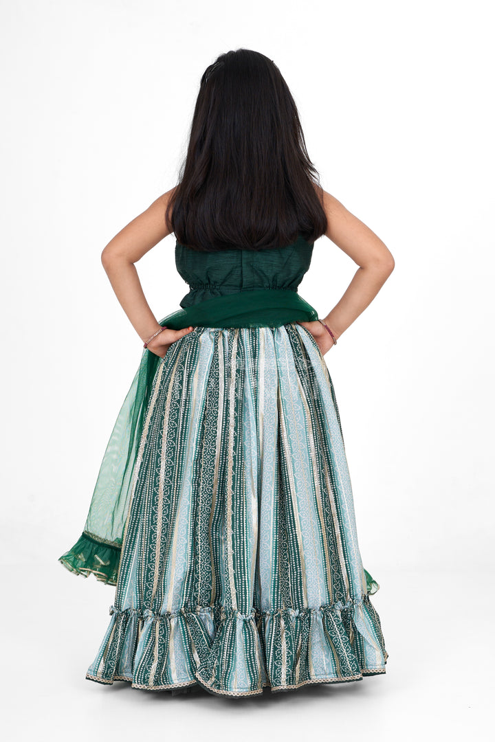 Girls Green Georgette Lehenga Choli with Lurex Stripes – Festive Wear for Stylish Girls