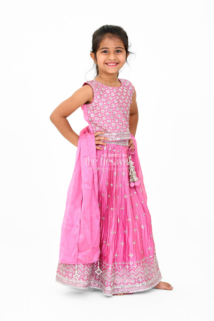 Girls Pink Chinon Organza Embroidered Lehenga Choli for Christmas Attire