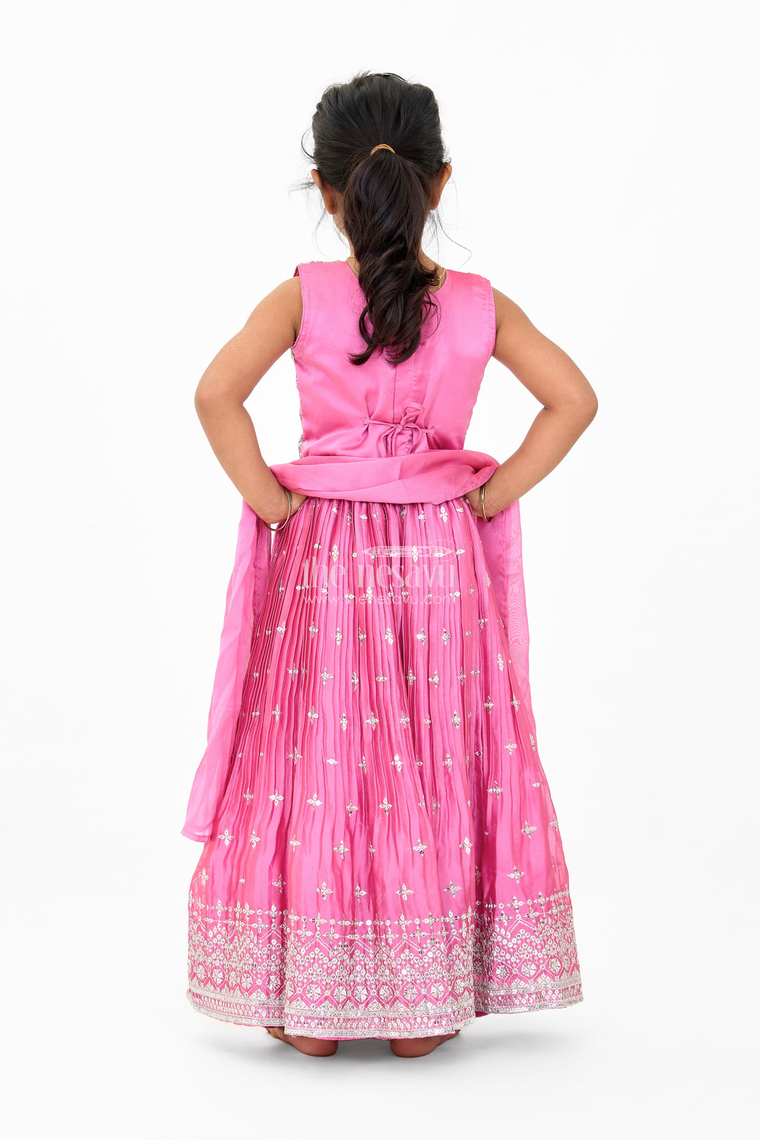 Girls Pink Chinon Organza Embroidered Lehenga Choli for Christmas Attire