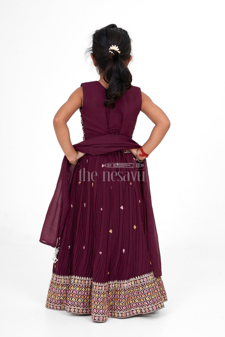 Designer Embroidered Chinon Purple Party Wear Lehenga for Girls in Purple with Intricate Detailing