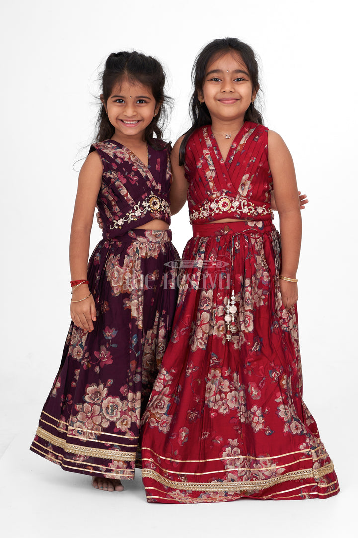 Girls Choli Ghagra Choli Set in Chanderi with Floral Embroidery and Matching Dupatta for Festive Wear