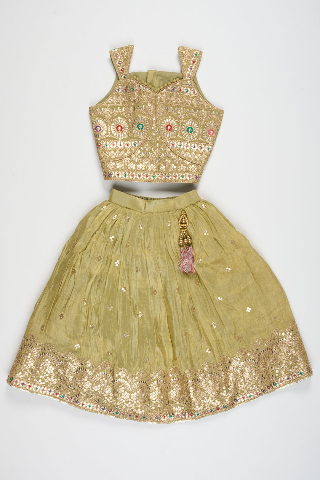 Green Lehenga Choli in Tissue Blend with Elegant Embroidery for Girls Perfect for Festive Events