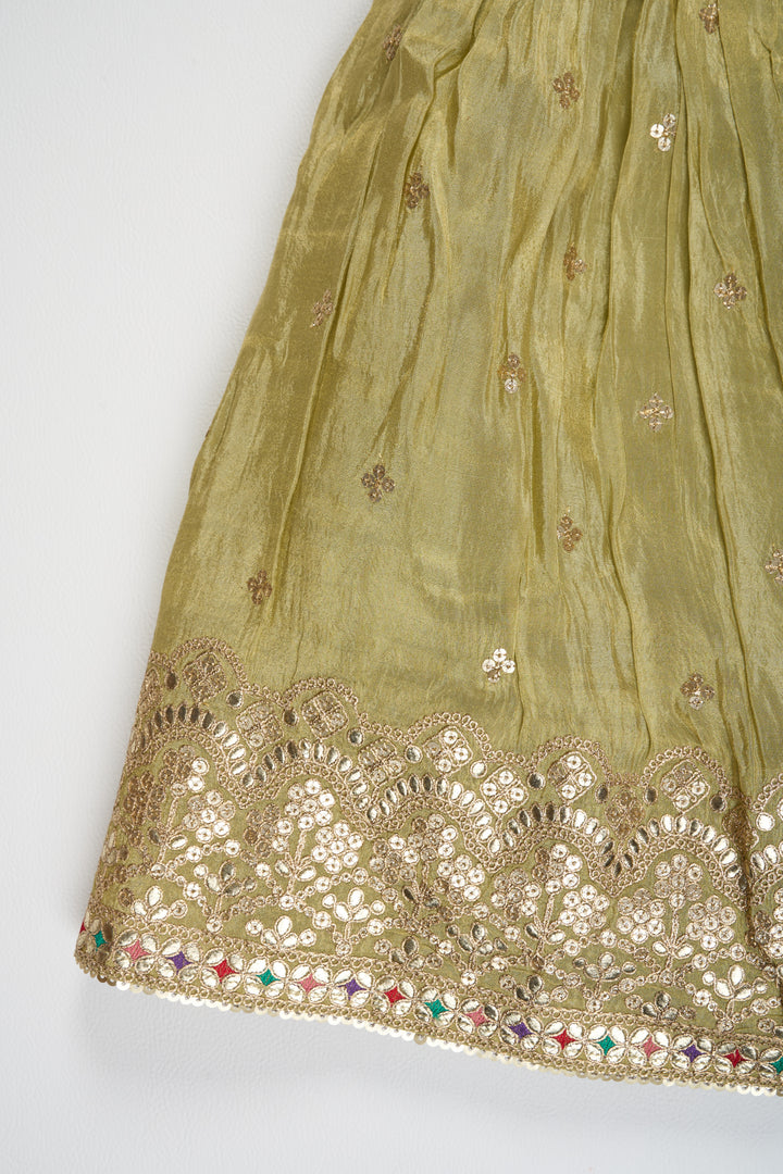 Green Lehenga Choli in Tissue Blend with Elegant Embroidery for Girls Perfect for Festive Events