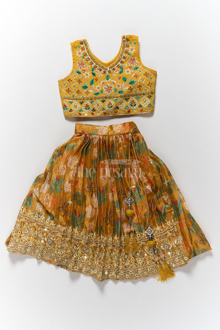 Vibrant Yellow Lehenga for Girls with Intricate Muslin Silk Embroidery Ideal for Wedding Party