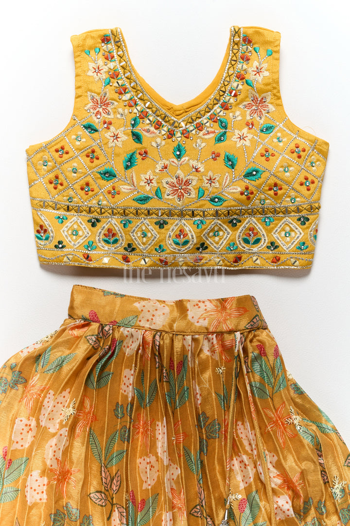 Vibrant Yellow Lehenga for Girls with Intricate Muslin Silk Embroidery Ideal for Wedding Party