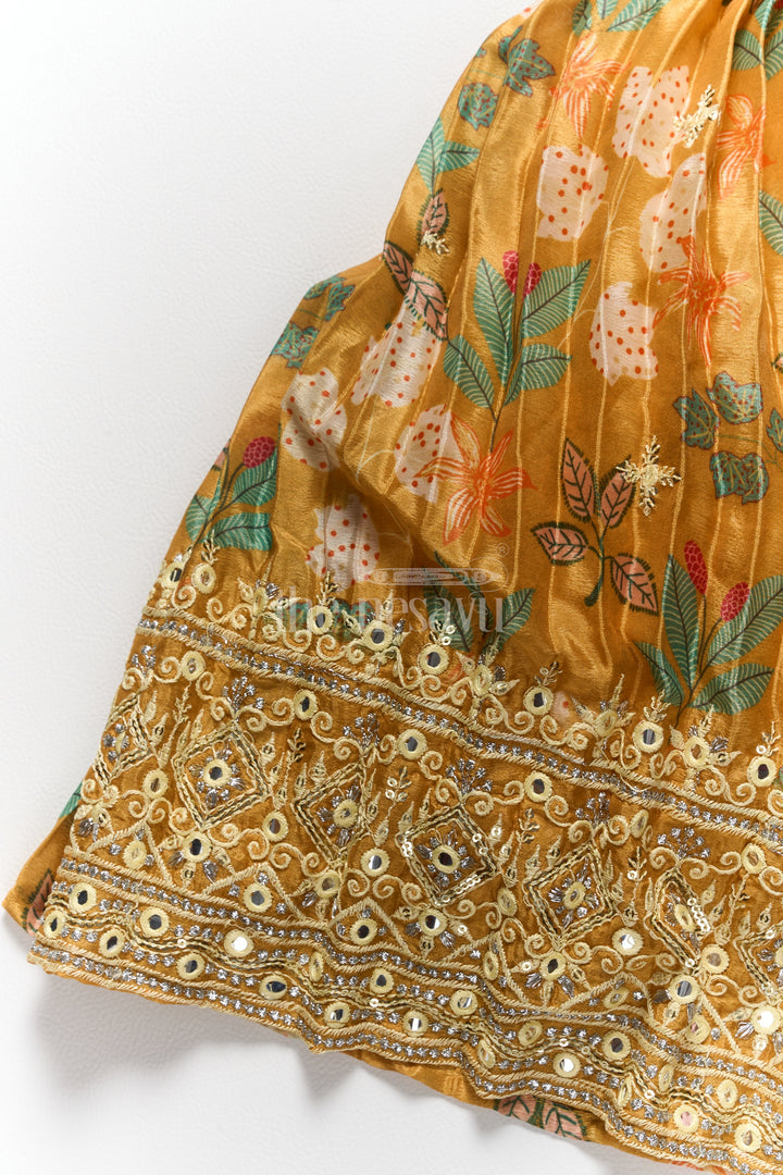 Vibrant Yellow Lehenga for Girls with Intricate Muslin Silk Embroidery Ideal for Wedding Party