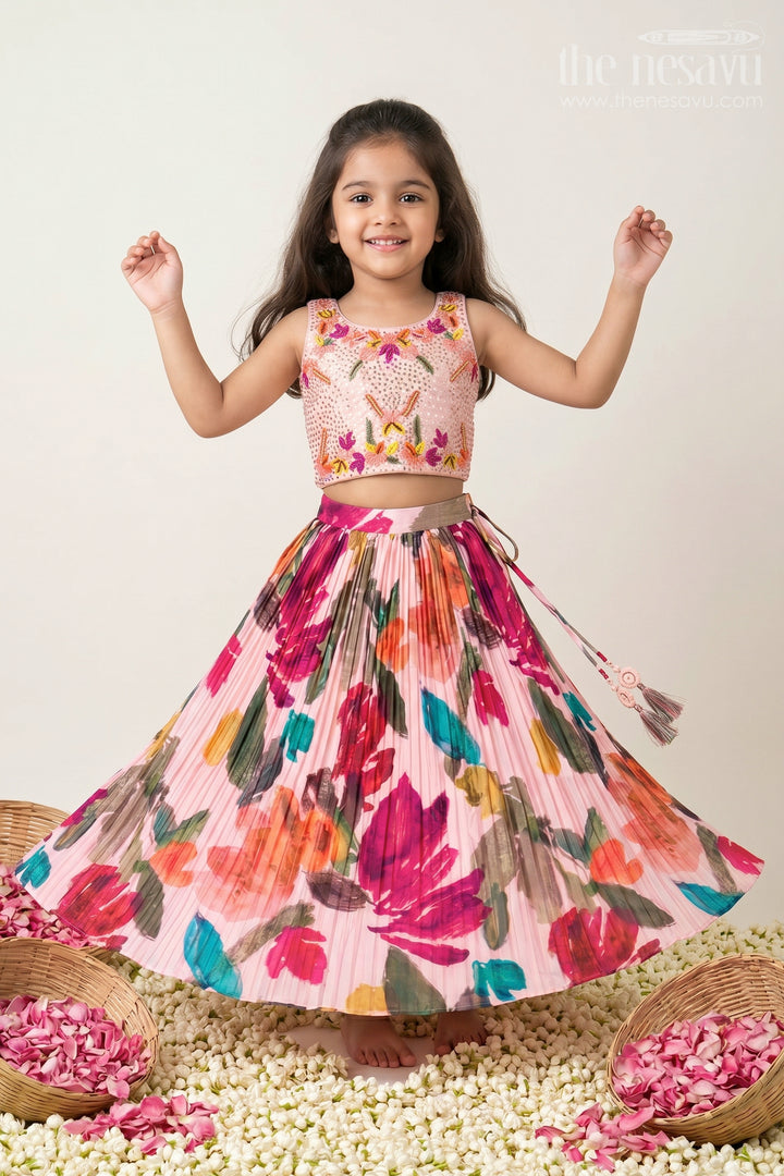 Elegant Floral Lehenga for Girls in Chinon Silk with Digital Print and Embroidered Choli
