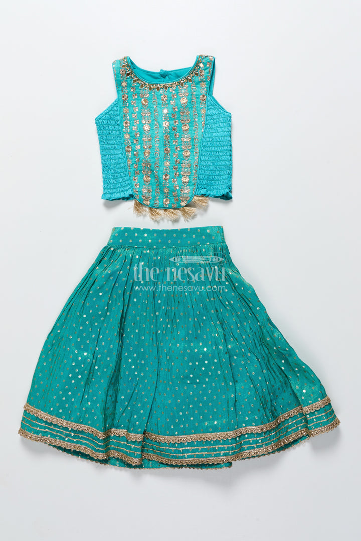 Girls Lehenga Choli Set with Sequence Embroidery and Net Dupatta