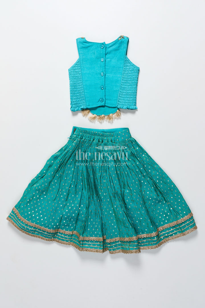 Girls Lehenga Choli Set with Sequence Embroidery and Net Dupatta