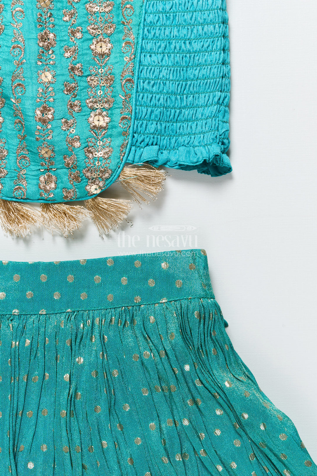 Girls Lehenga Choli Set with Sequence Embroidery and Net Dupatta