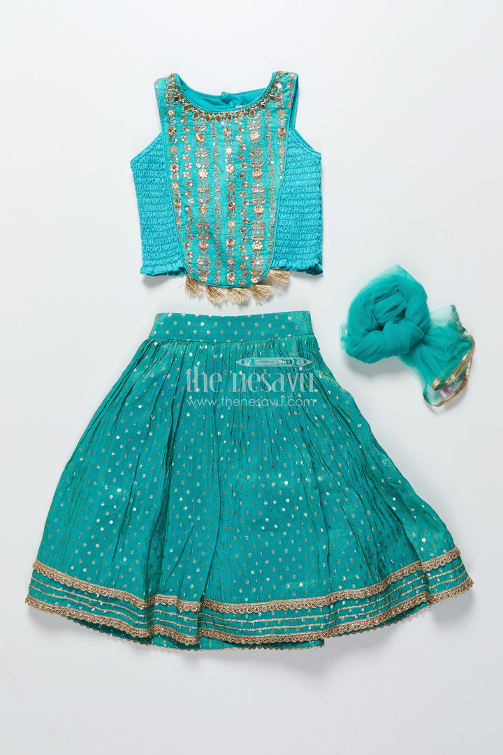 Girls Lehenga Choli Set with Sequence Embroidery and Net Dupatta