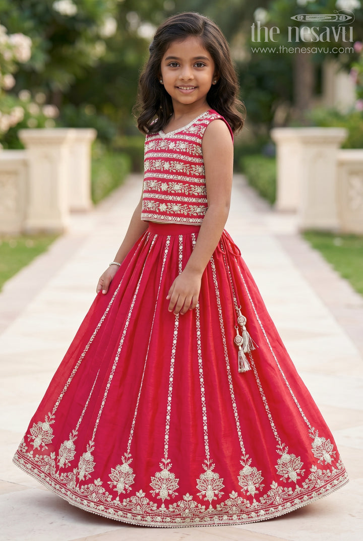 Girls Ethnic Lehenga Set with Designer Silk Blouse and Embroidery