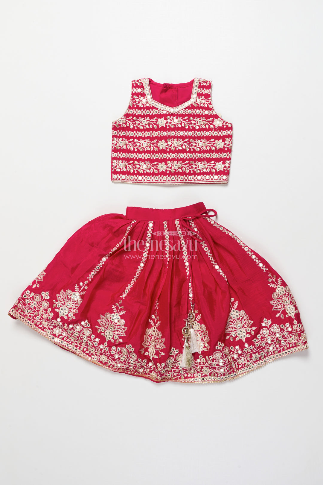 Girls ethnic lehenga set with designer silk blouse and embroidery