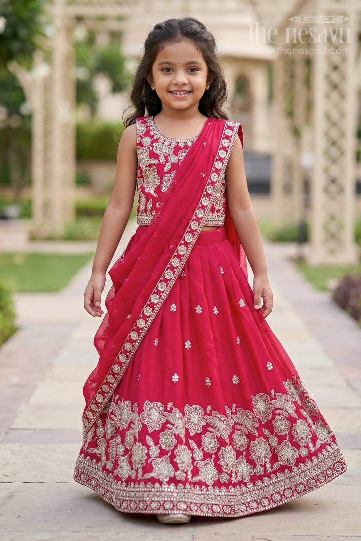 Girls Festive Lehenga Choli Set with Traditional Embroidered Blouse