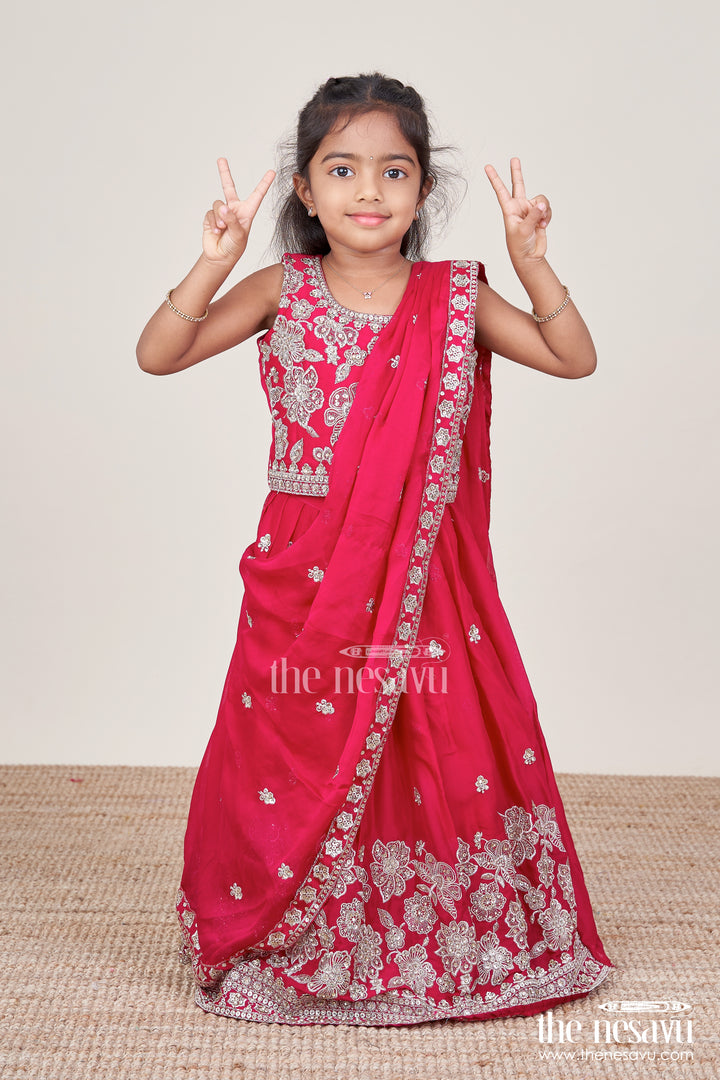 Girls Festive Lehenga Choli Set with Traditional Embroidered Blouse