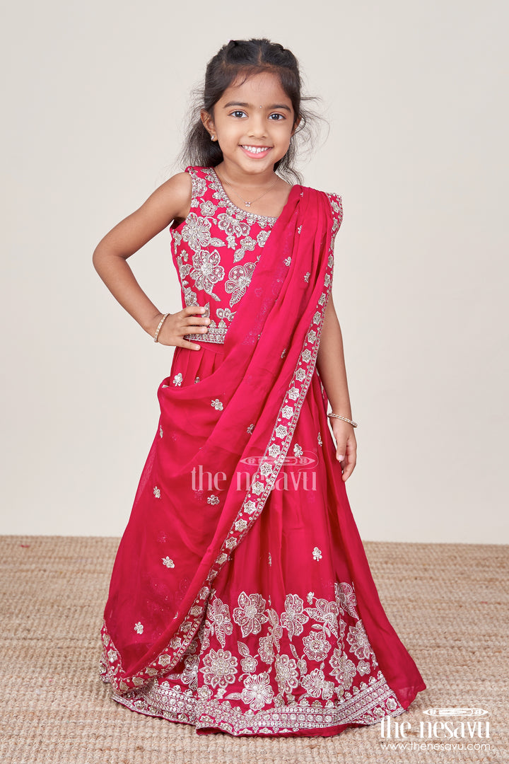 Girls Festive Lehenga Choli Set with Traditional Embroidered Blouse