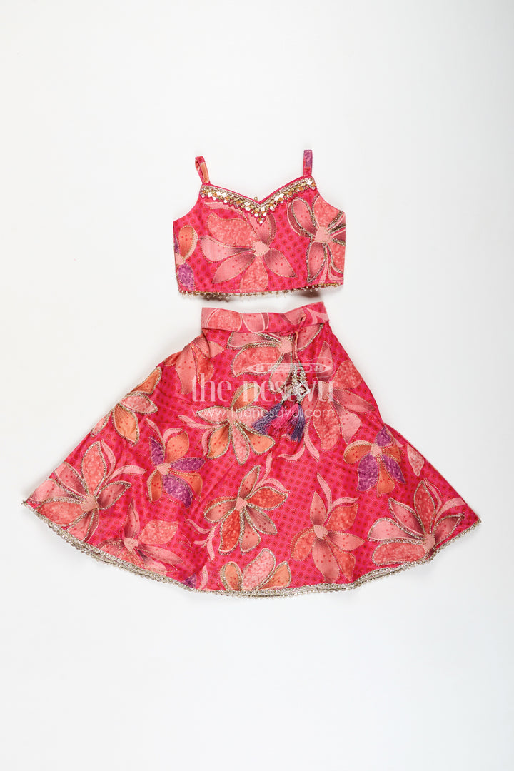 Zari Lehenga Choli Set for Girls Floral Organza Partywear