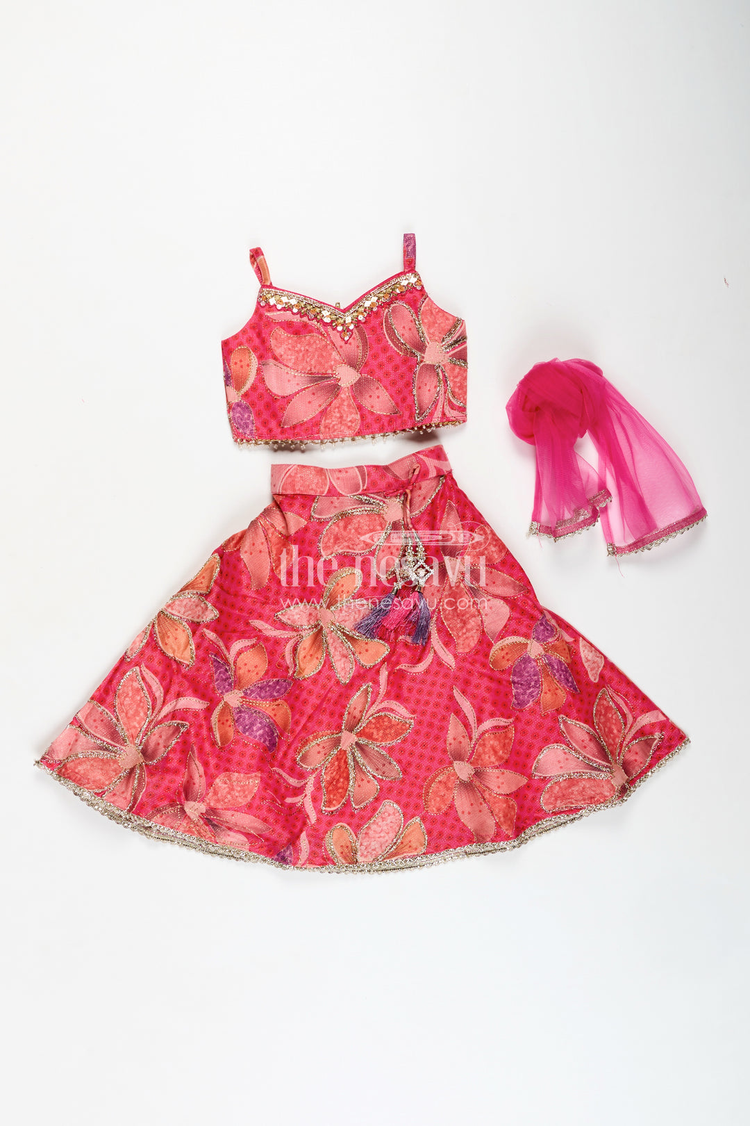 Zari Lehenga Choli Set for Girls Floral Organza Partywear