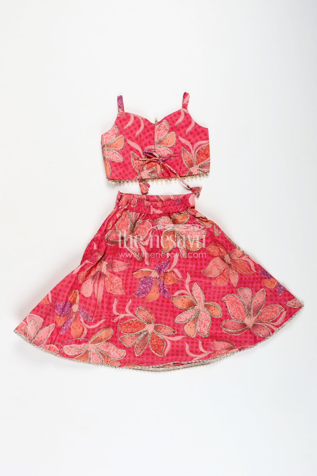 Zari Lehenga Choli Set for Girls Floral Organza Partywear
