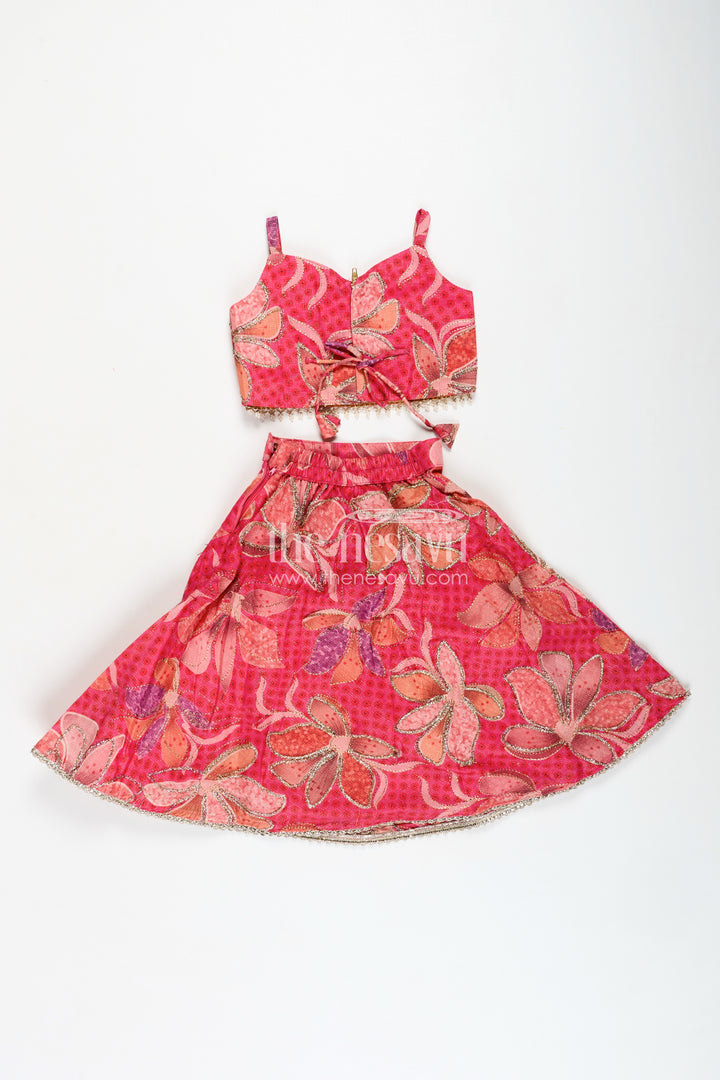 Zari Lehenga Choli Set for Girls Floral Organza Partywear