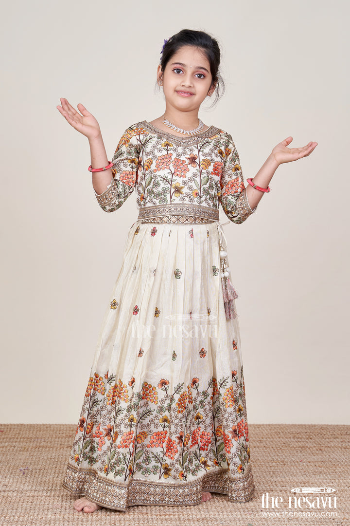 Girls Floral Silk Lehenga Choli with Embroidered Yoke for Festive Wear